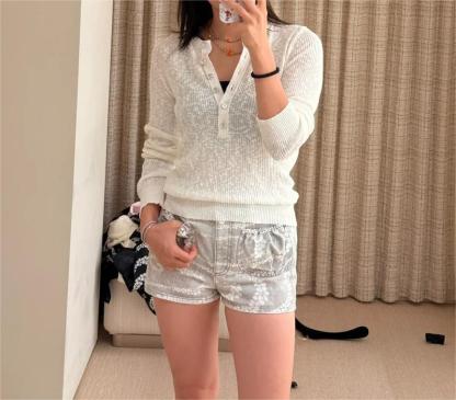 CHANE25SS Printed Pocket Denim Shorts