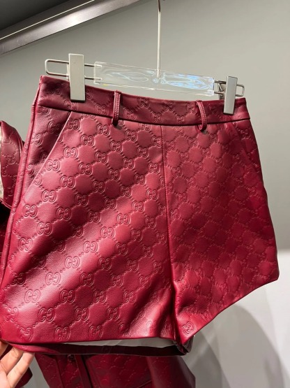 CUC sheepskin embossed biker leather shorts