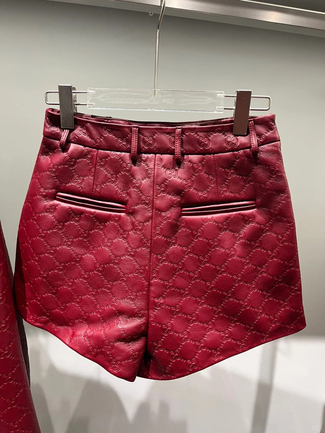 CUC sheepskin embossed biker leather shorts