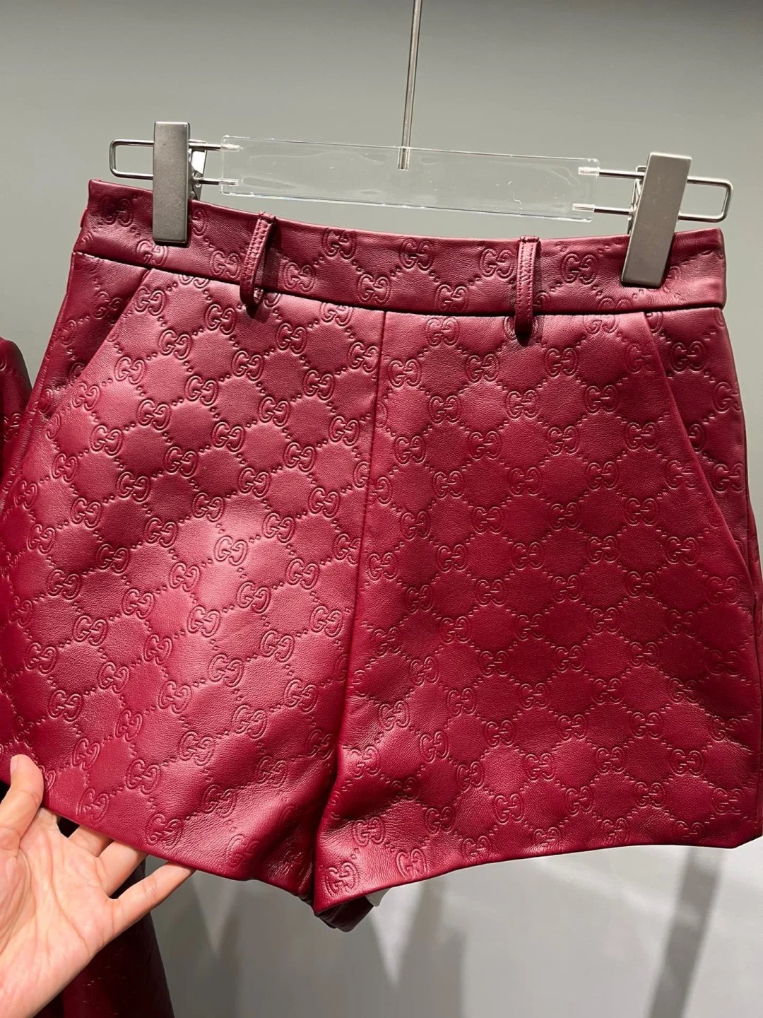 CUC sheepskin embossed biker leather shorts