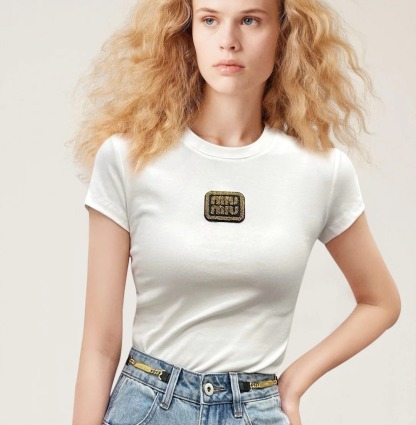 MIU25SS round neck minimalist logo T-shirt