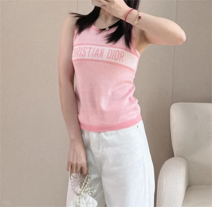 DIO25SS Crew Neck Colour Block Letter Knit Vest