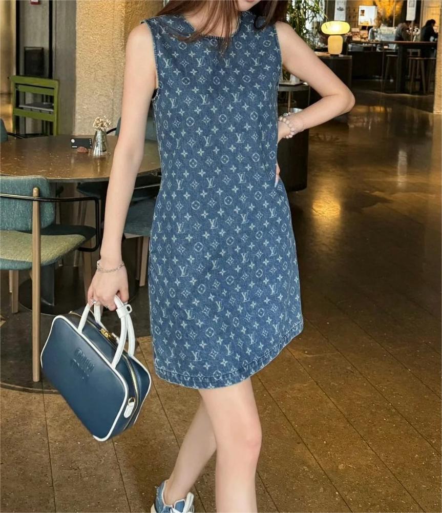 LU25SS Old Flower Denim Vest Dress