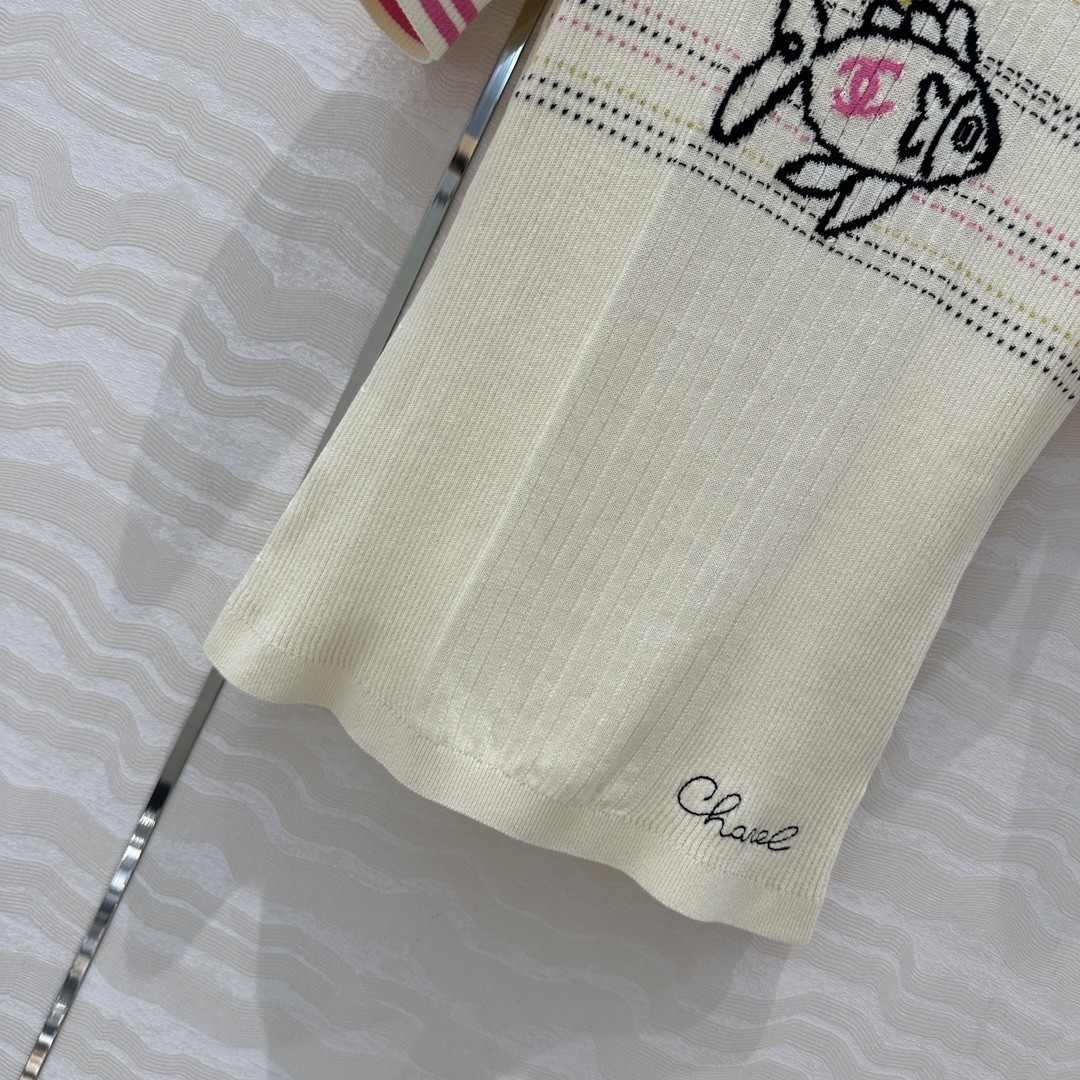 CHNEL Little Fish Knit Embroidered Cami Tank Top