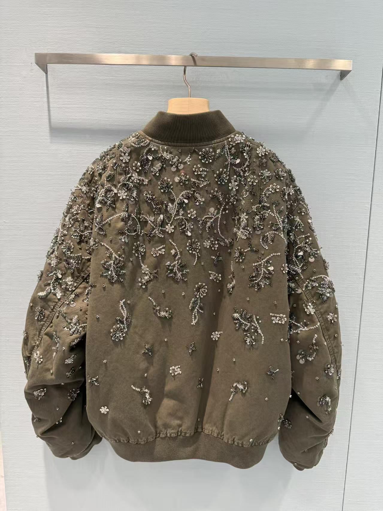 Miu Army Green Sequin Embroidered Jacket