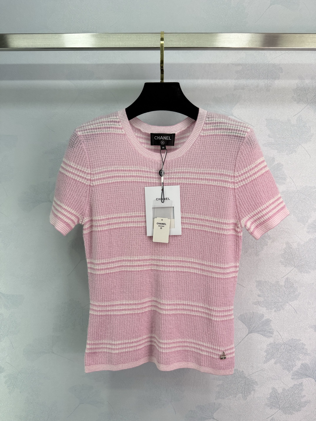 CHANE25SS Knit Colorblocked Stripe Patchwork Short Sleeve
