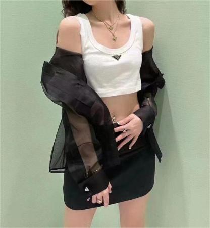 PRAD Triangle Label Crew Neck Peplum Vest