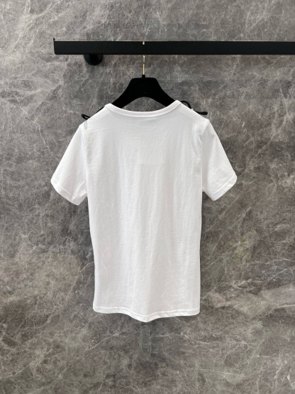 CHANE25SS round neck with rhinestone bow short sleeve t-shirt