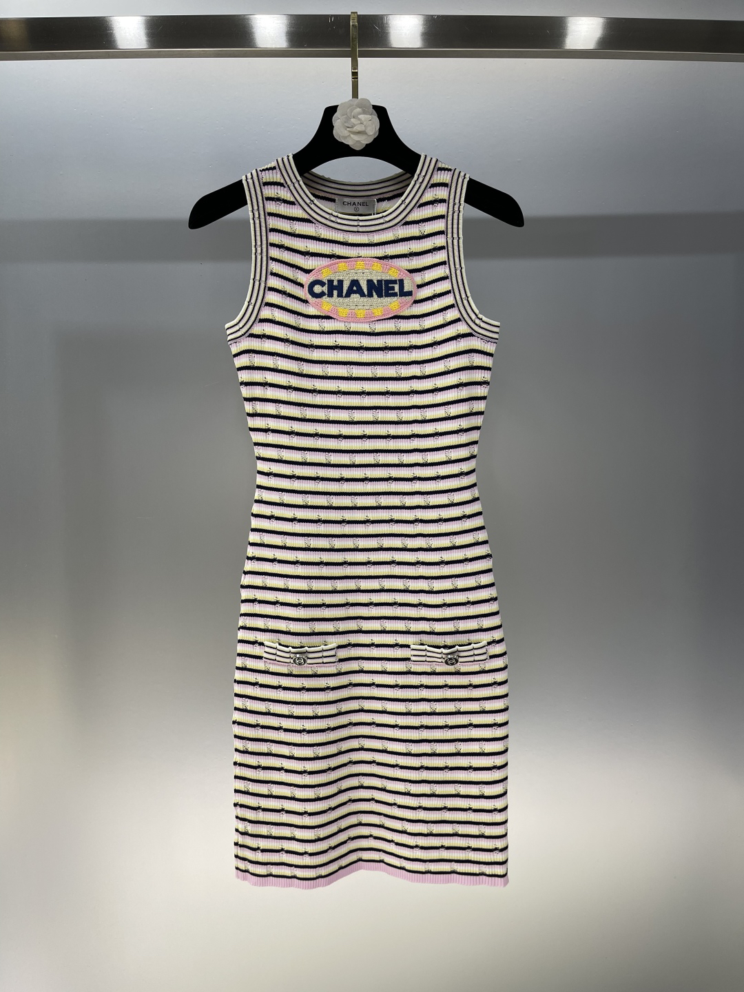 CHANE25SS colour-blocked striped jersey dress