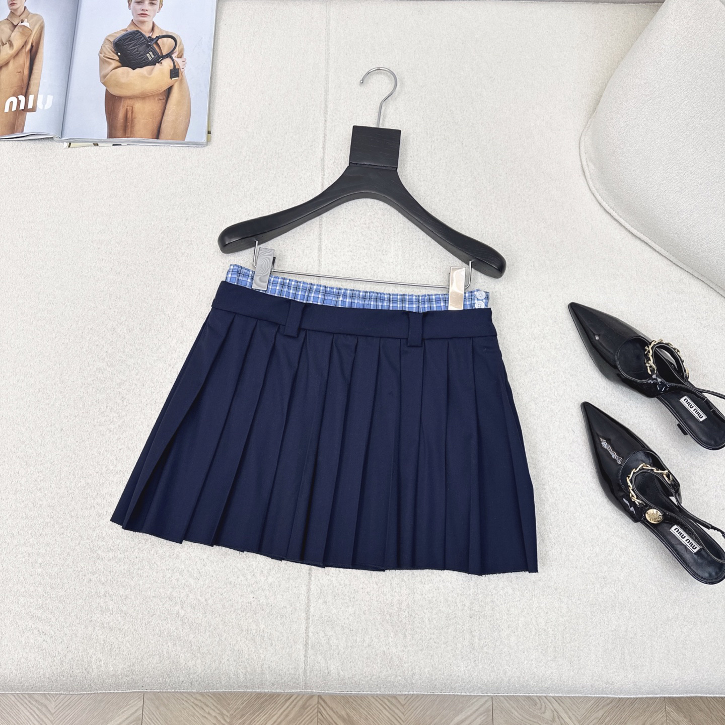 MIU25SS Patchwork Checkered Skirt