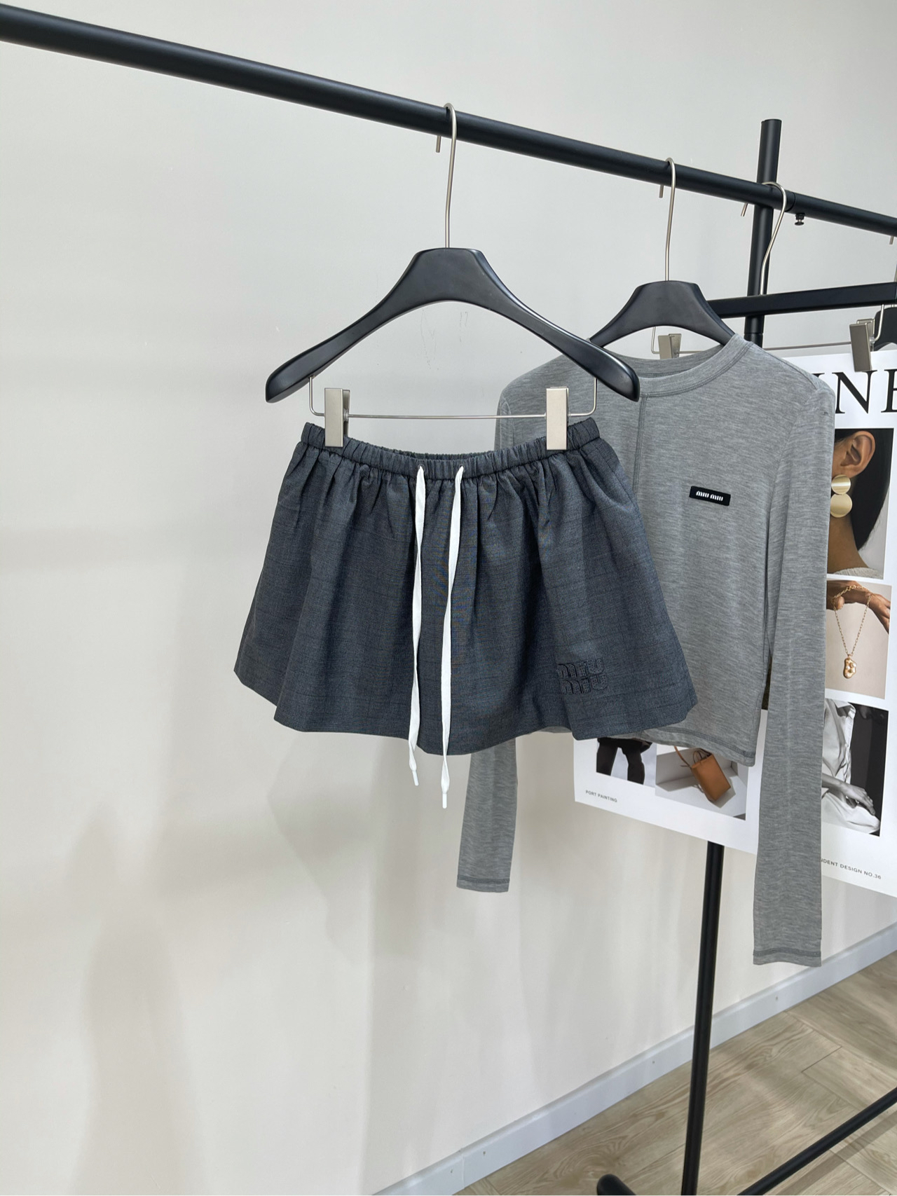 Miu Gray Checkered Shorts