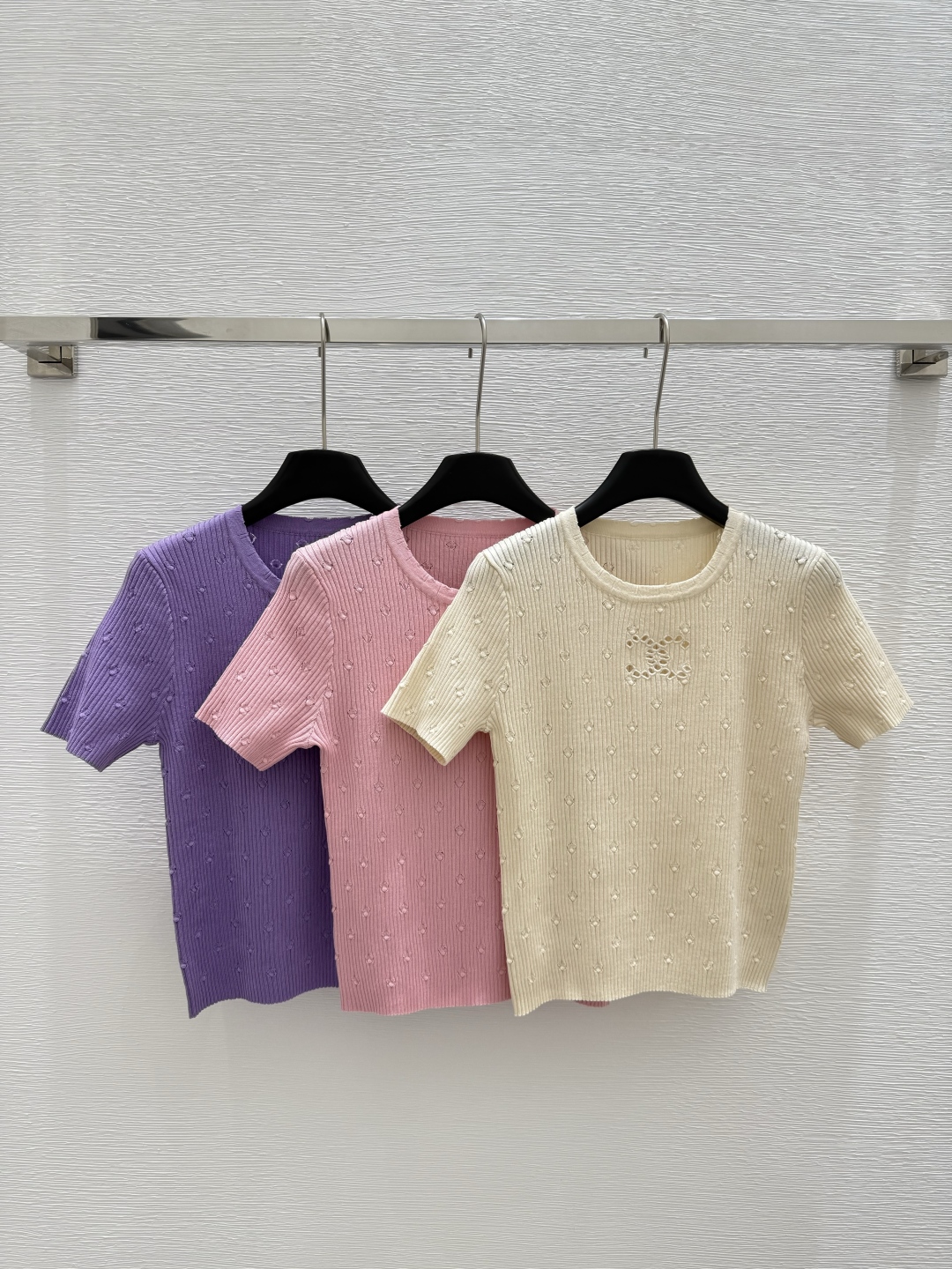 CHANE round neck polka dot knit short sleeve