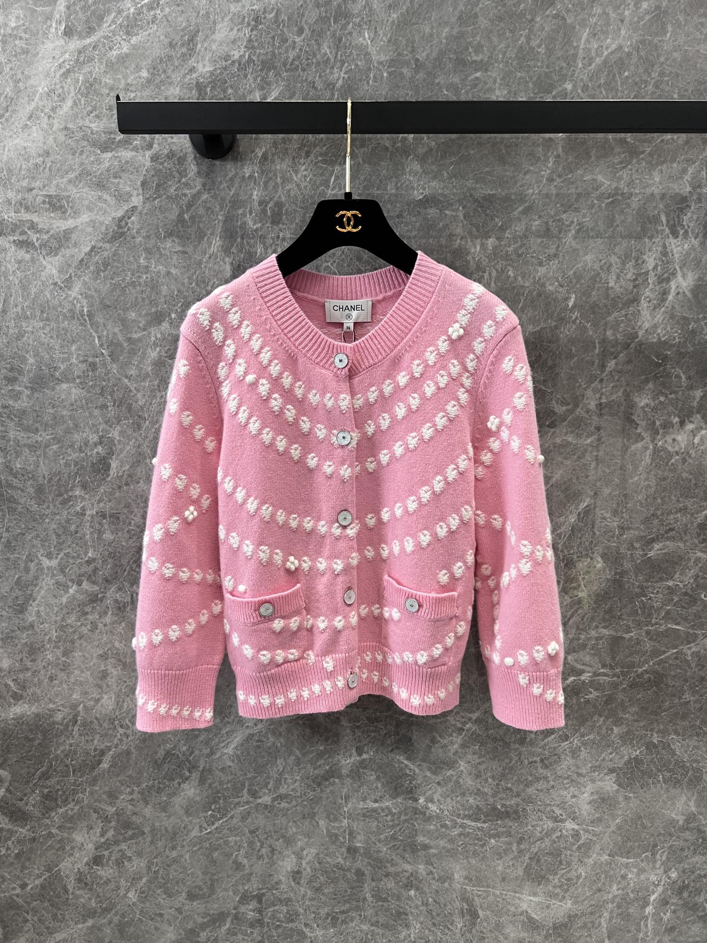 CHANE25SS cashmere pearl jacquard cardigan jacket