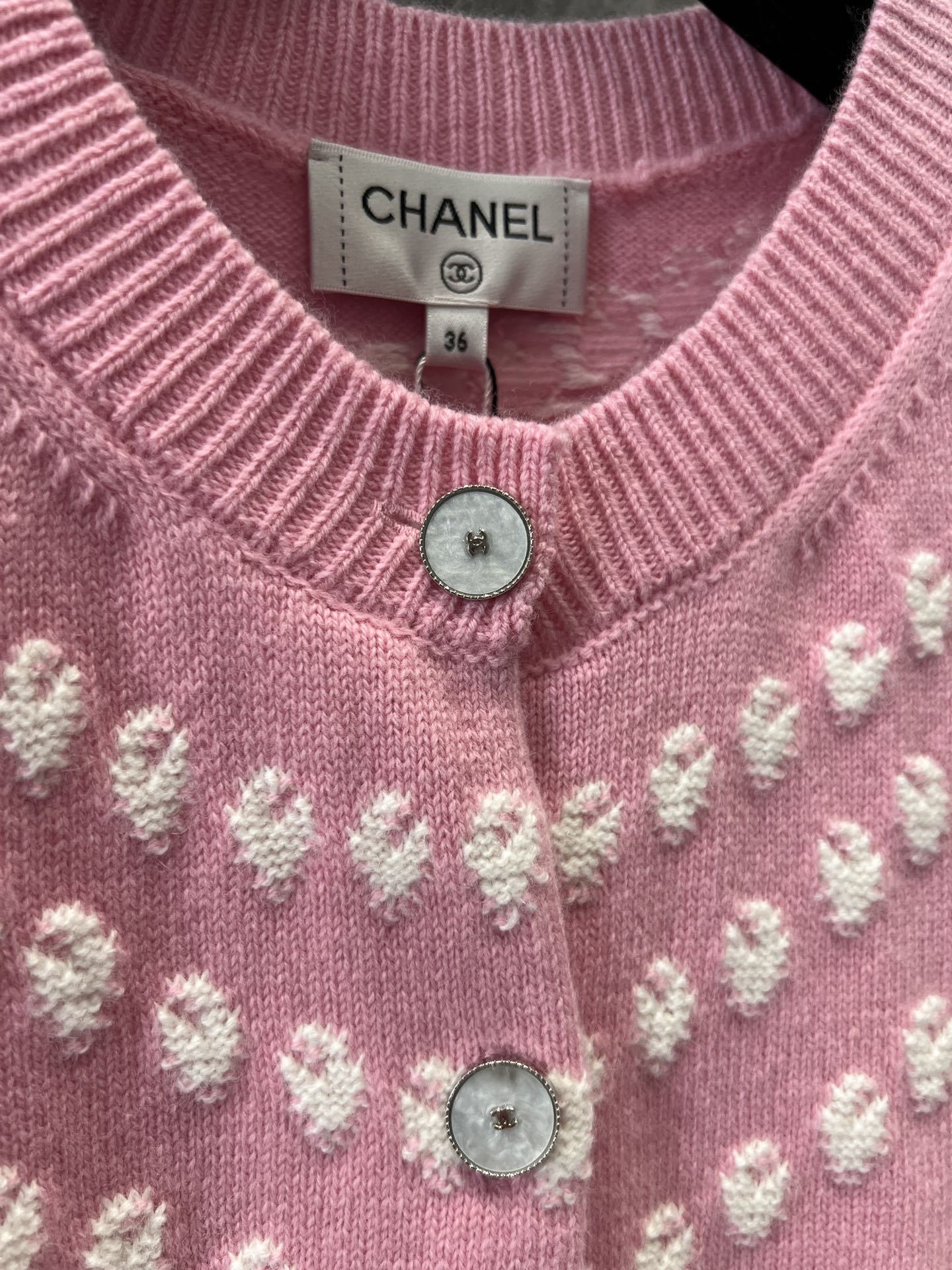 CHANE25SS cashmere pearl jacquard cardigan jacket