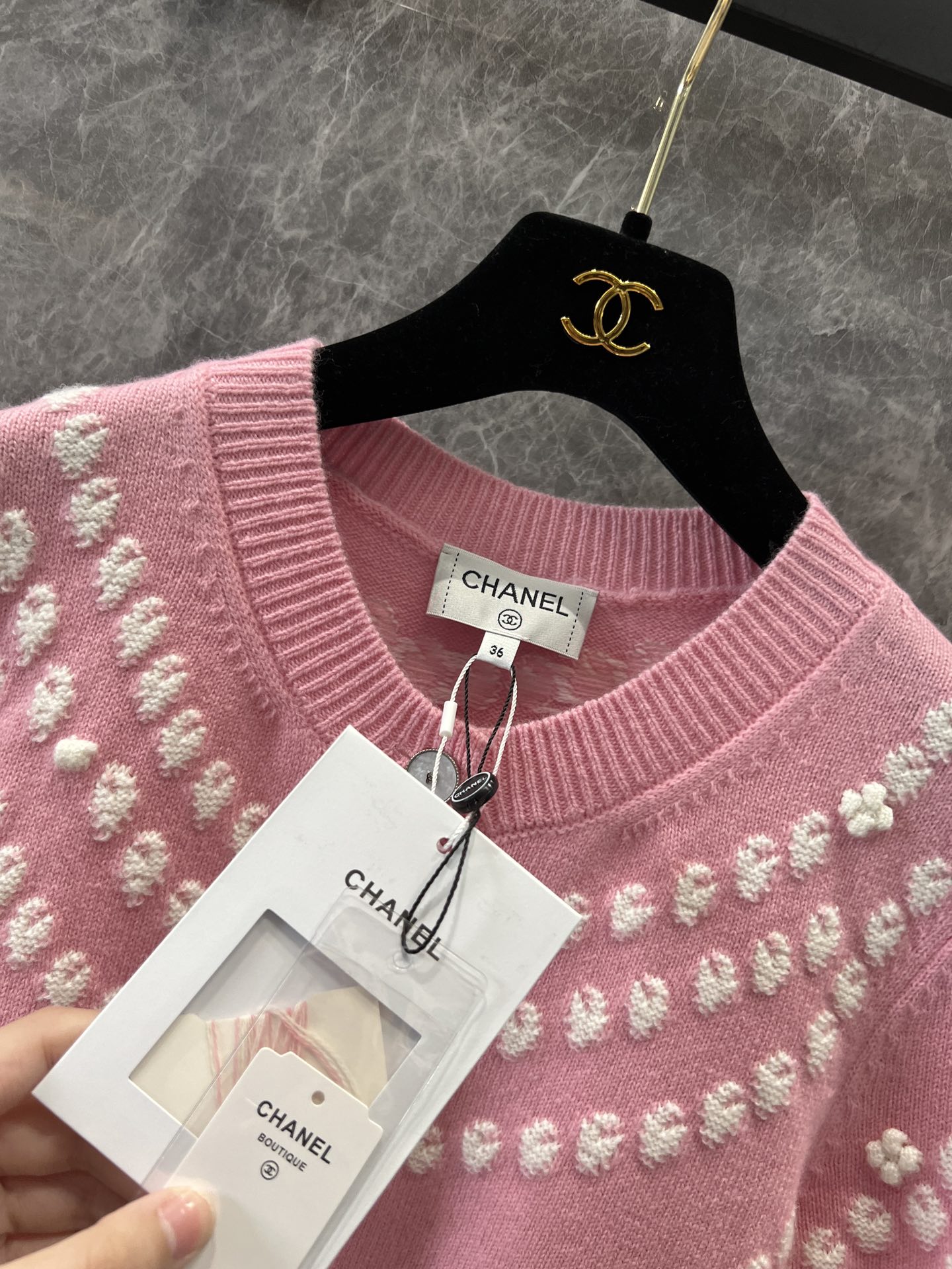 CHANE25SS cashmere pearl jacquard cardigan jacket