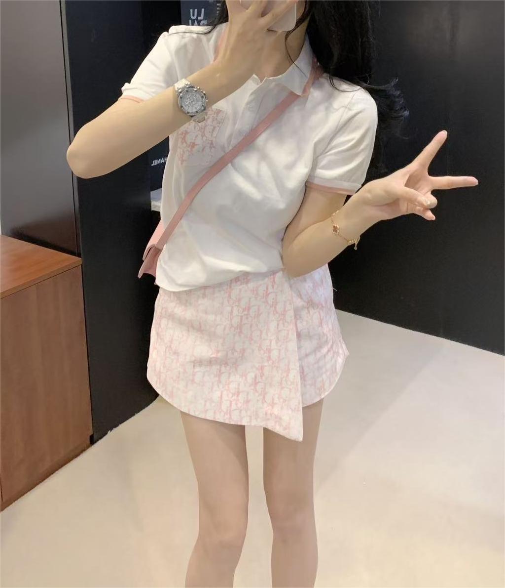 DIO25SS monogrammed polo shirt + washed cotton half skirt