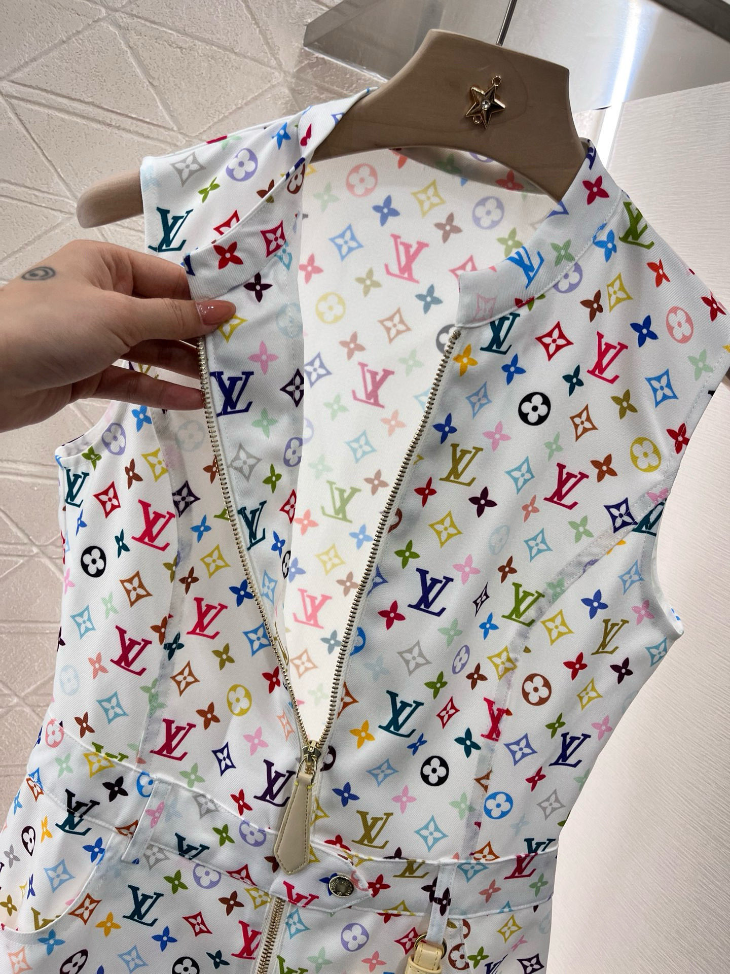 Louis Vuit2025SS Printed Zip Leather Tag Vest Dress