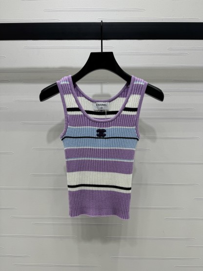 CHANE25SS Striped Knit Vest