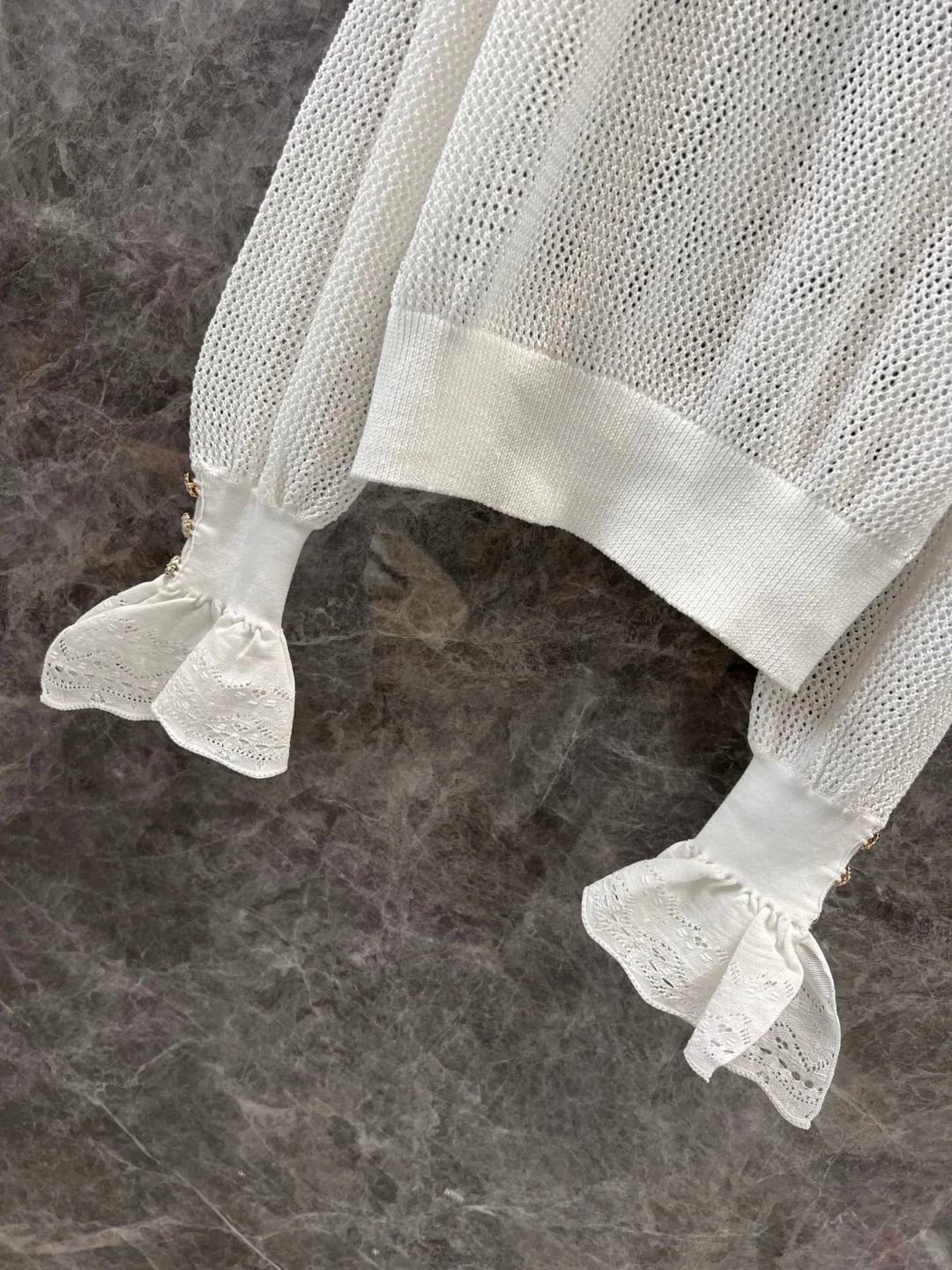 CHANE25SS Cutout Mesh Lace Neck Top