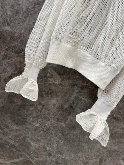 CHANE25SS Cutout Mesh Lace Neck Top