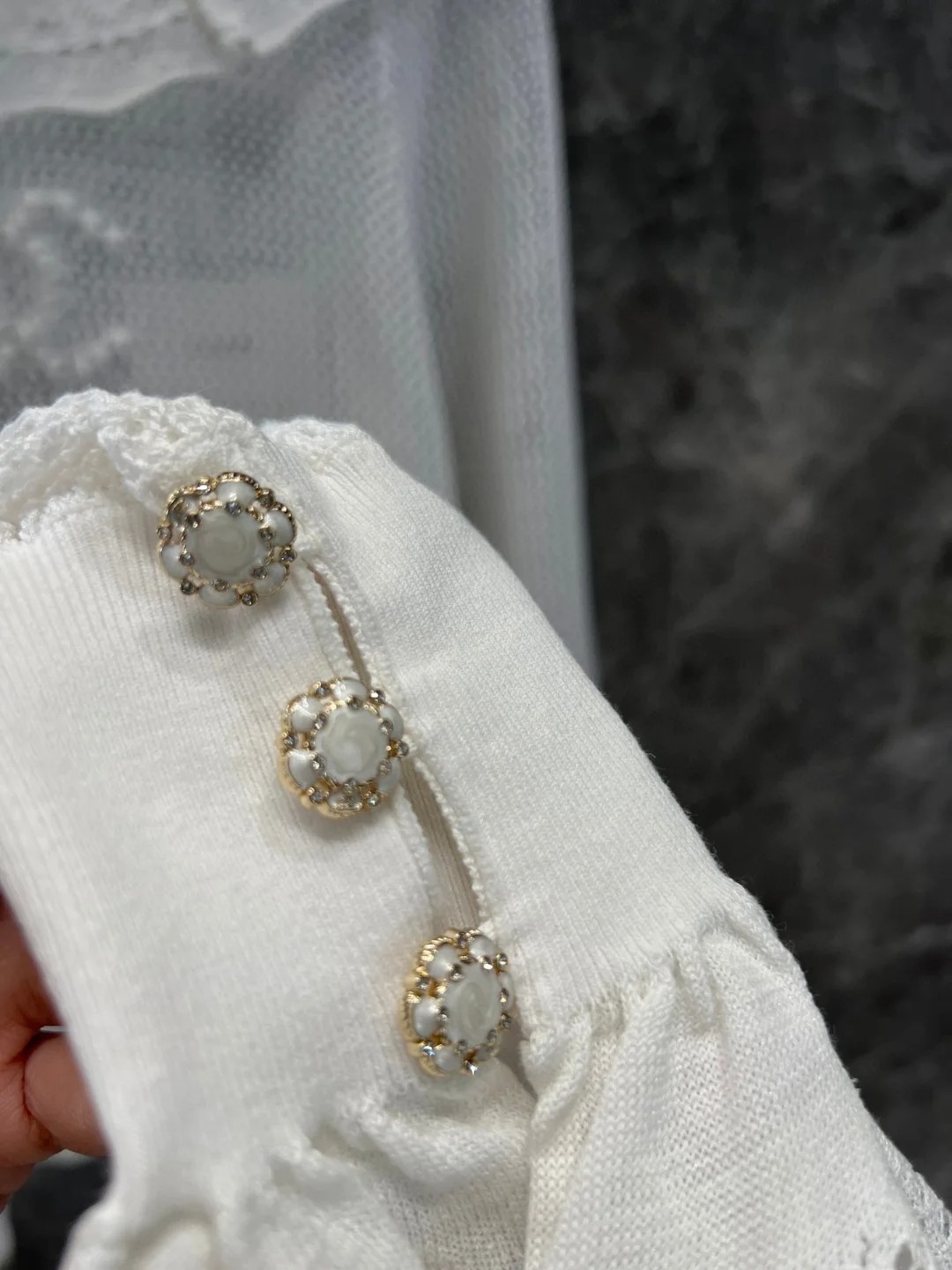 CHANE25SS Cutout Mesh Lace Neck Top