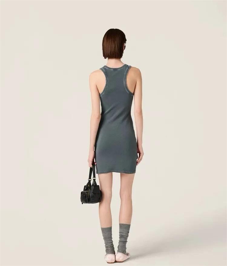 MIU25SS round neck slimming stretch cotton undershirt dress