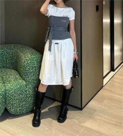 MIU25SS pleated lace bustier skirt