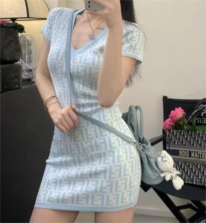 FEND25SS Monogrammed Jacquard V-Neck Dress