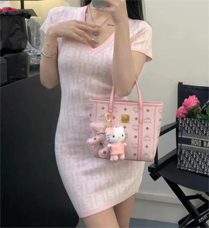 FEND25SS Monogrammed Jacquard V-Neck Dress