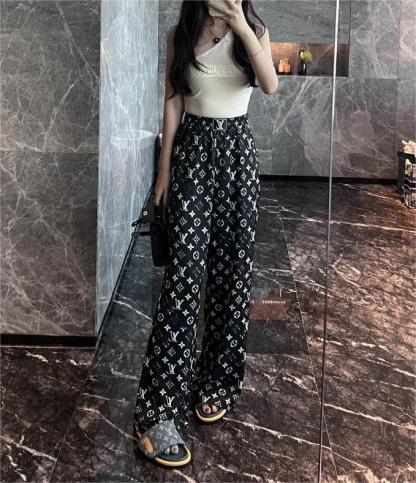 LU Classic Old Flower Print Casual Straight Leg Pants Trousers