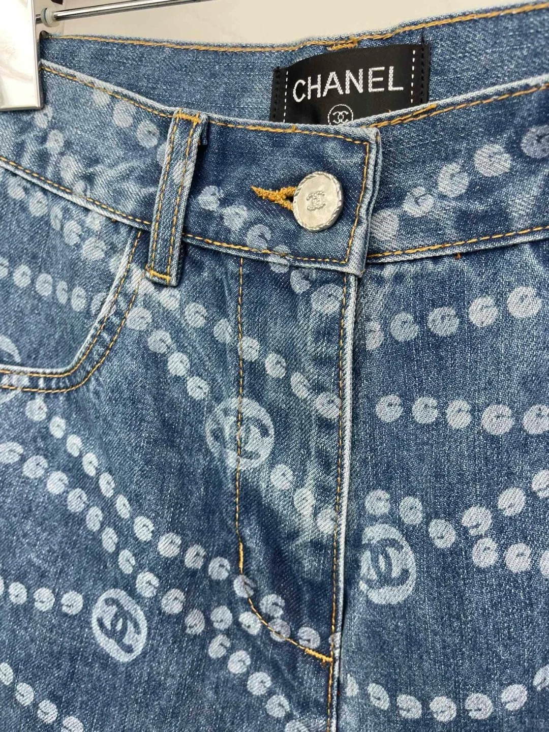 CHAN25SS Printed Denim Shorts