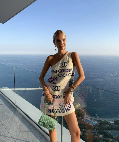 XX Customized custom dyed multi colored yarn slanted shoulder slim fit dress