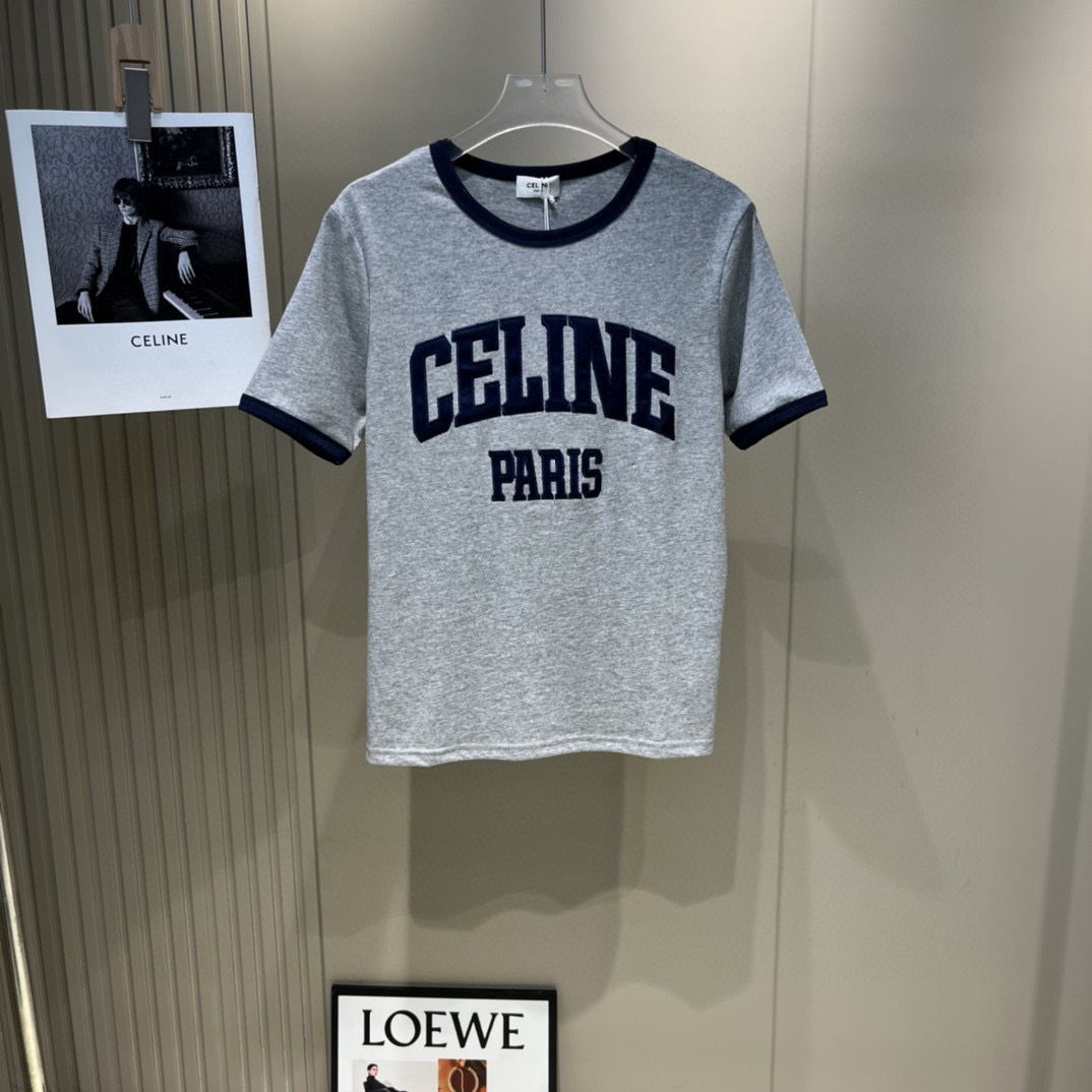 Contrast color appliqué embroidered short-sleeved T-shirt