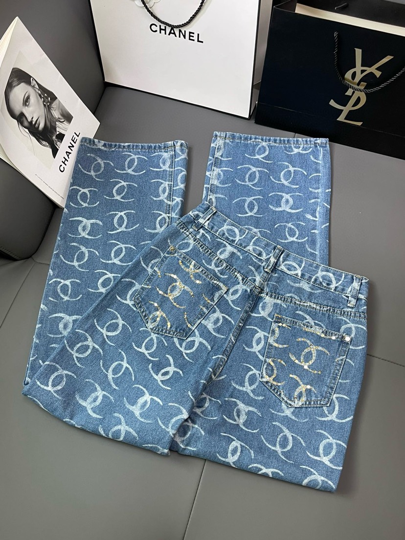 CHNEL Fragrance Full Print Back Pocket Beaded Trousers