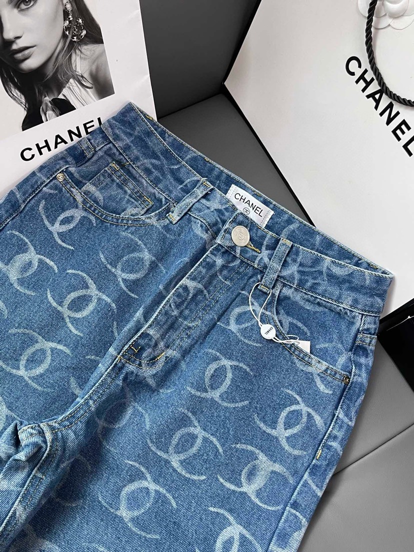 CHNEL Fragrance Full Print Back Pocket Beaded Trousers