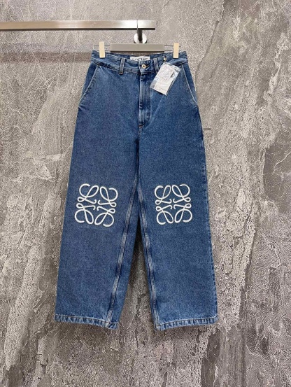 LOE Embroidered Logo Wide Leg Pants