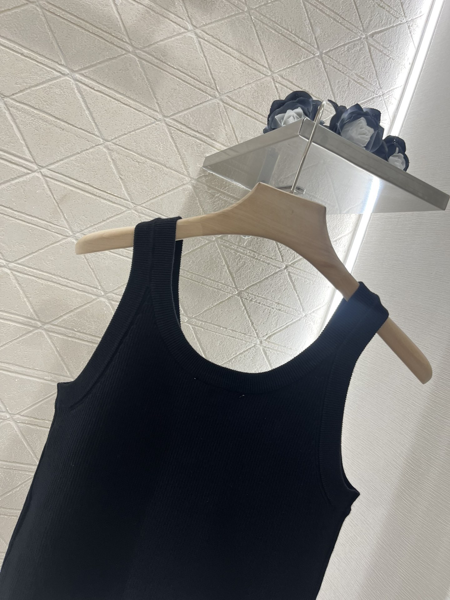 MIU25SS beaded rhinestone knit tank top