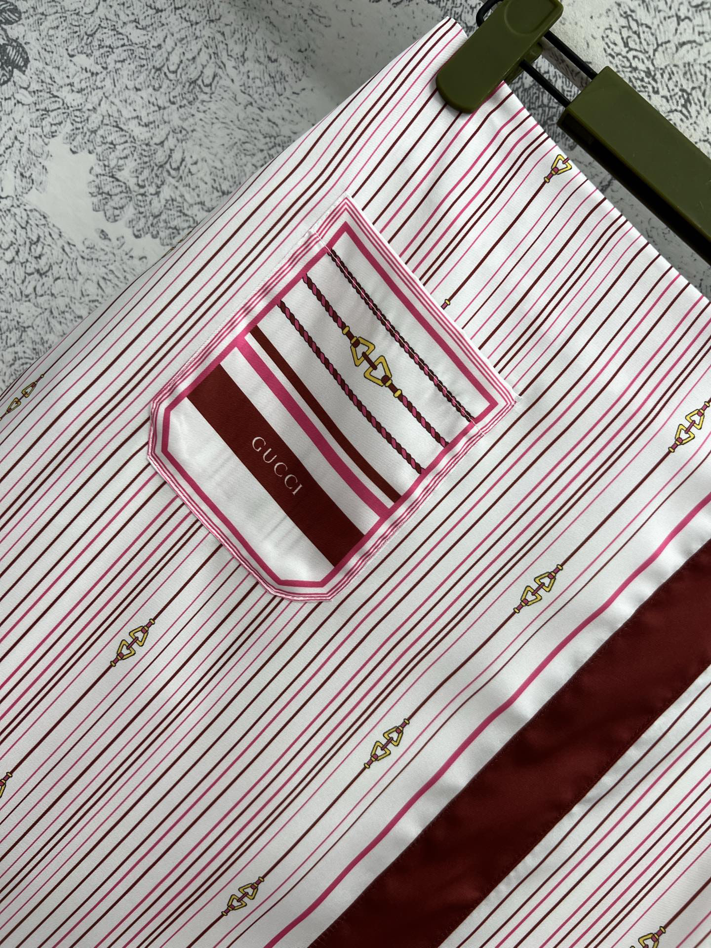 GUCC25SS Striped Saddle Button Pattern Half Skirt