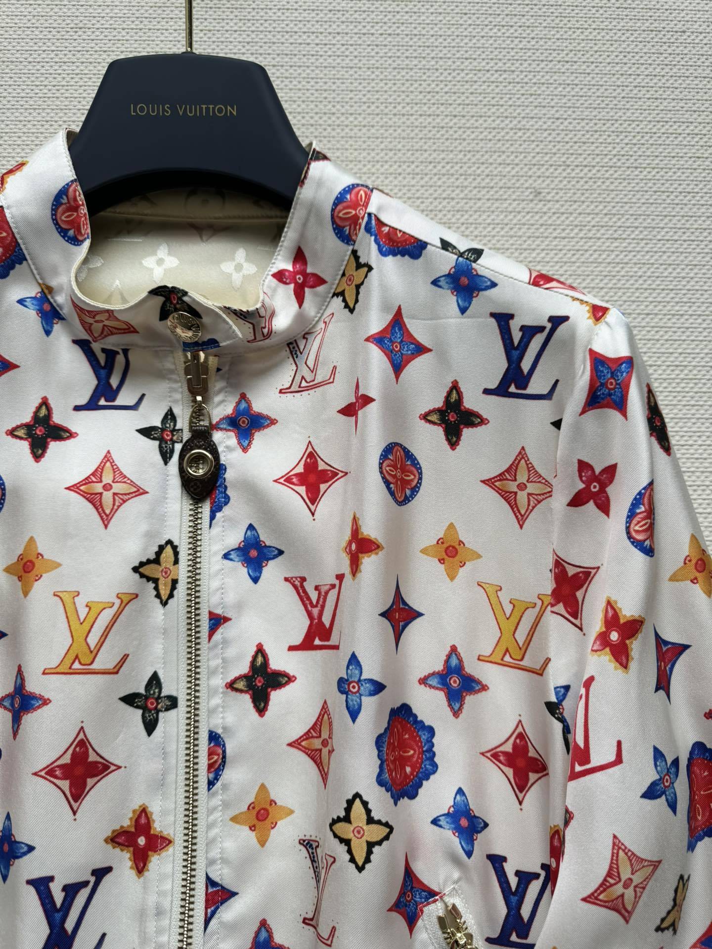 Louis vuit25SS stand-up collar double-sided printed design silk jacket