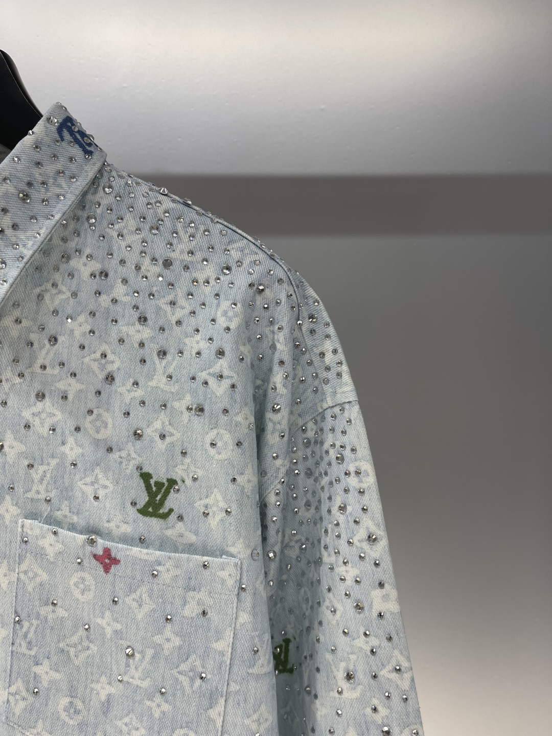 LU25SS sky-high star rhinestone lapel jean jacket