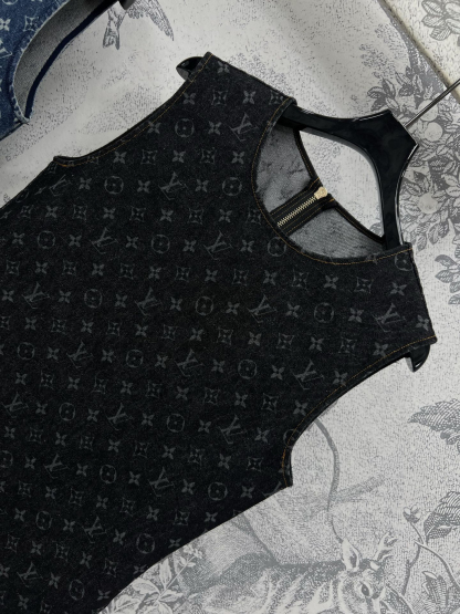 LU25SS Old Flower Denim Vest Dress