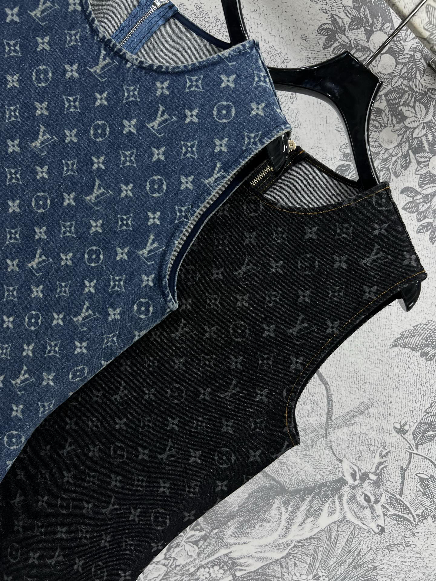 LU25SS Old Flower Denim Vest Dress