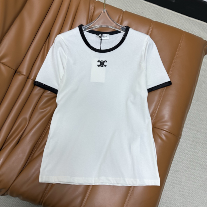 CHANE25SS Colorblocked Round Neck Logo Embroidery Slim Fit Short Sleeve T-Shirt