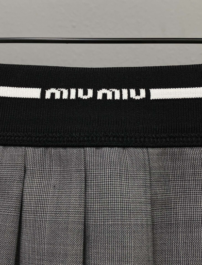 MIU Threaded Woven Letter Logo High Waisted Pleated Skirt