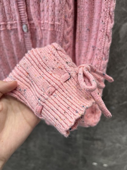 CHANE25SS Crafted Lace-Up Pink Cardigan