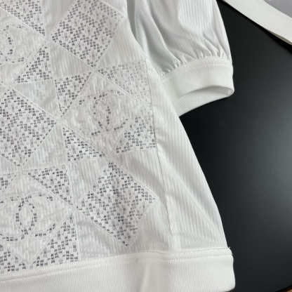 CHANE25SS Cutout Fabric Embroidery Short Sleeve Top