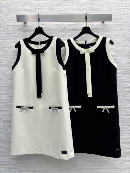 PRAD25SS Black and White Color Clash Vest Dress