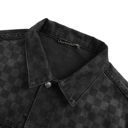 1V Black checkerboard denim jacket
