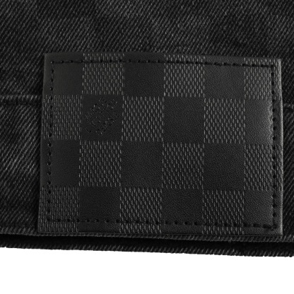 1V Black checkerboard denim jacket