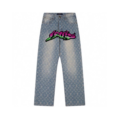 1V Printed denim pants